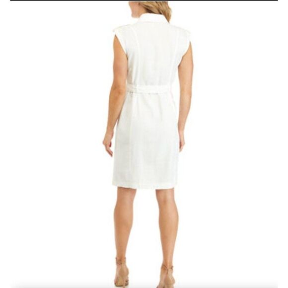 Calvin Klein Womens Dress White S Cap Sleeve Collared Button Front Dress 6 - Picture 5 of 12